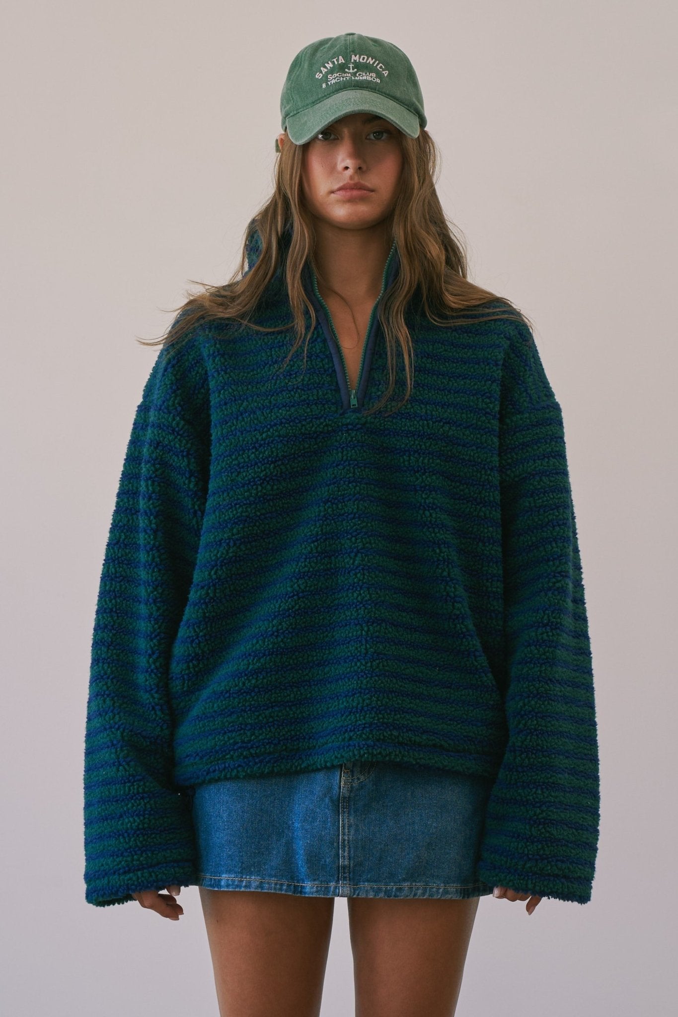 Sanctuary Striped Fleece Half Zip Pullover - Westly