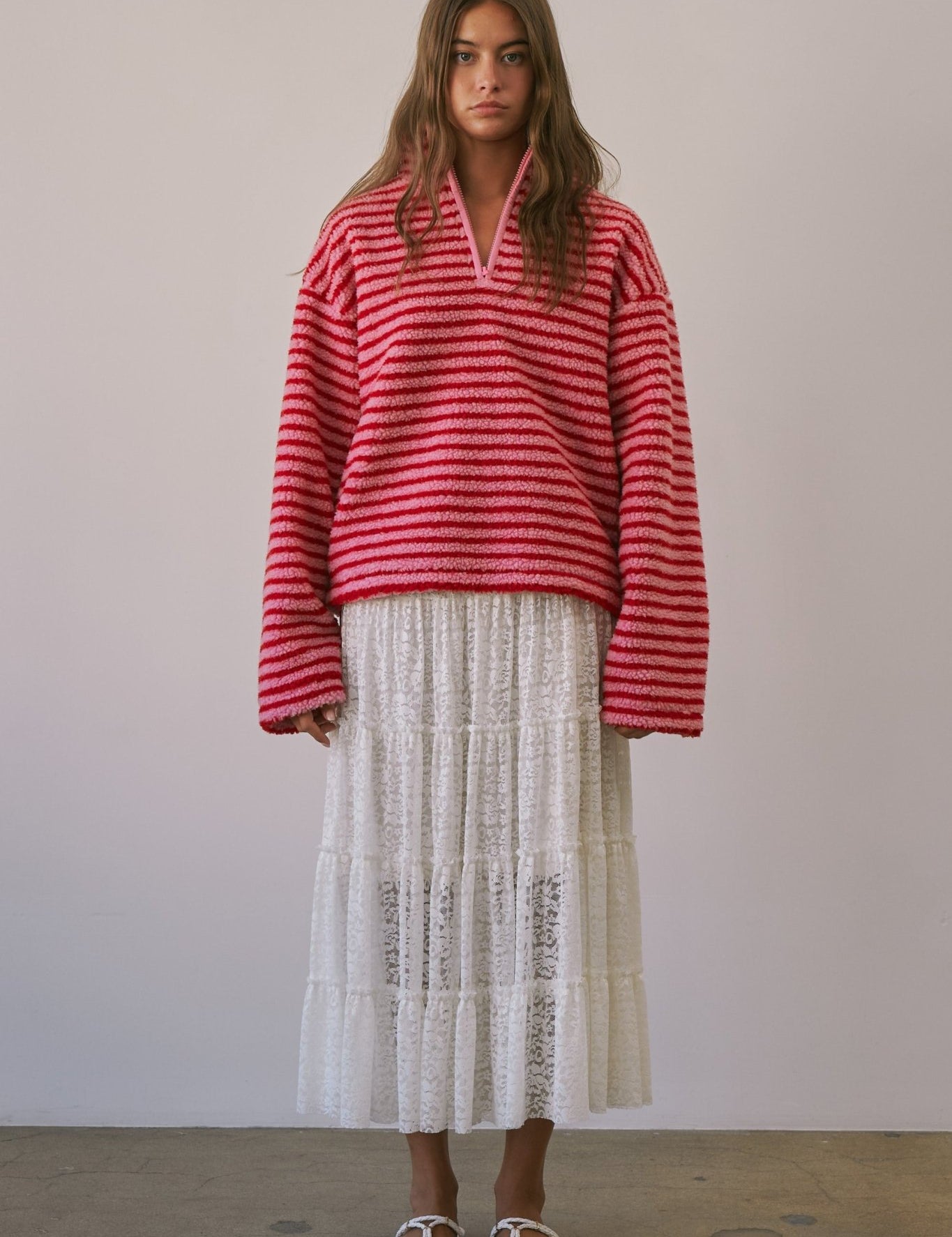 Sanctuary Striped Fleece Half Zip Pullover - Westly