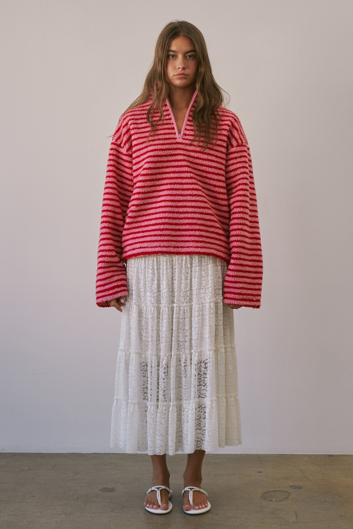 Sanctuary Striped Fleece Half Zip Pullover - Westly
