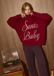 Santa Baby Script Crewneck Sweatshirt in Burgundy — product photo 03
