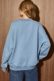 Santa Baby Script Crewneck Sweatshirt in Dusty Blue — product photo 02