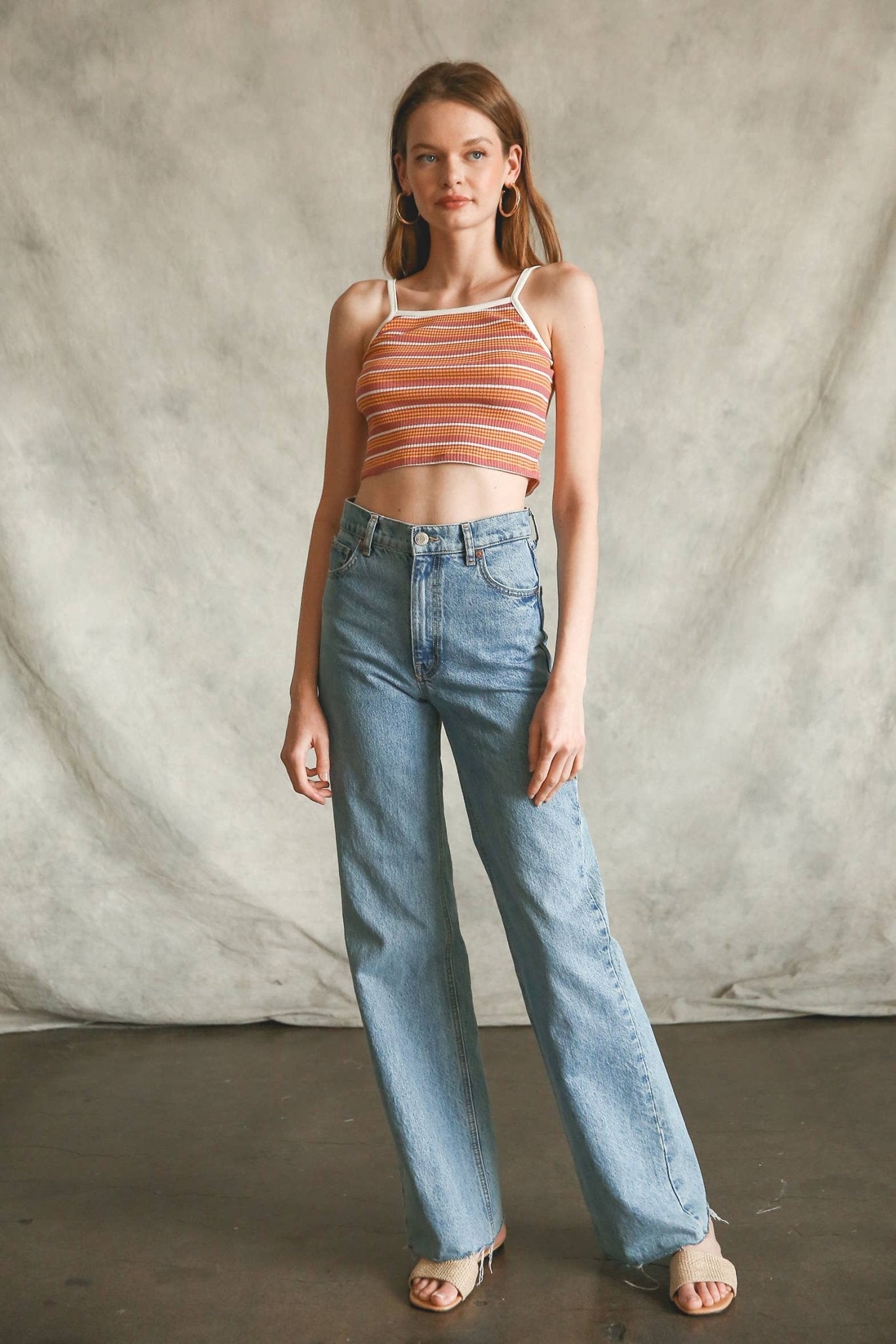 Sara Striped Ribbed Crop Cami Top - Westly