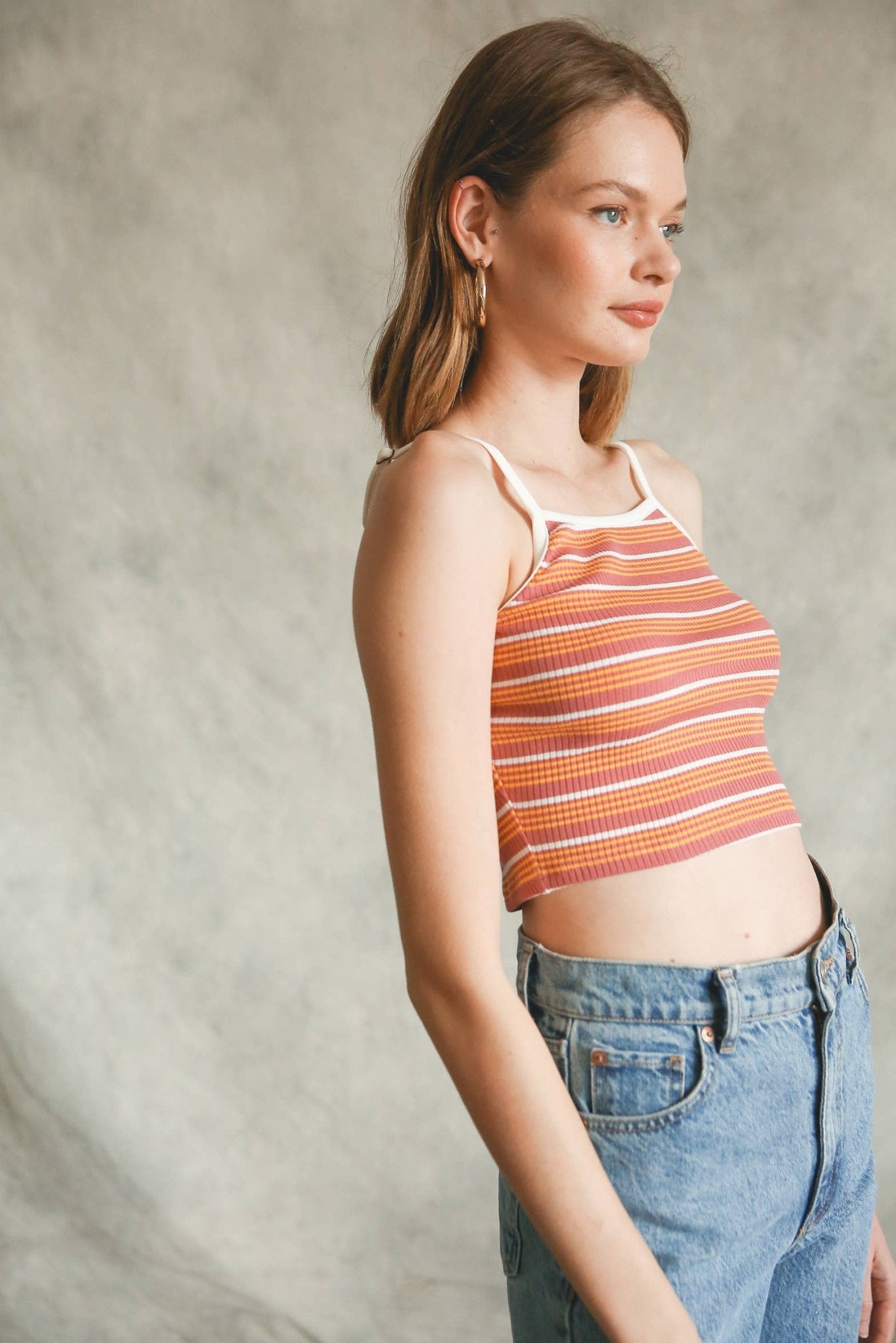 Sara Striped Ribbed Crop Cami Top - Westly