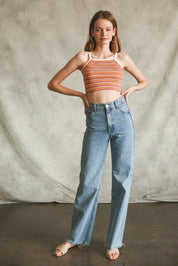 Sara Striped Ribbed Crop Cami Top - Westly