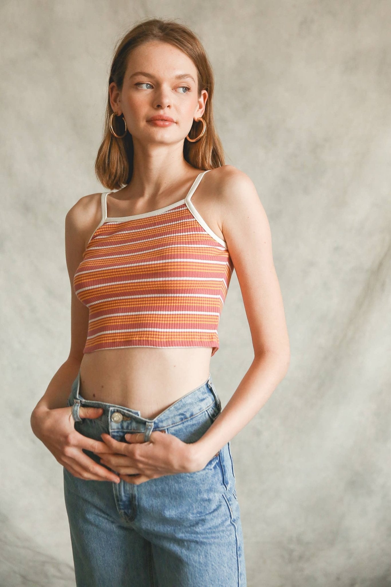 Sara Striped Ribbed Crop Cami Top - Westly