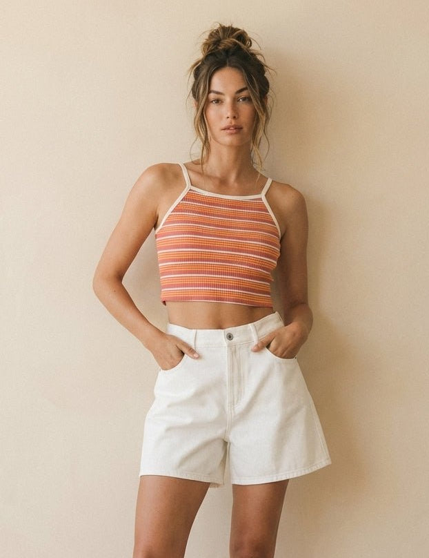 Sara Striped Ribbed Crop Cami Top - Westly