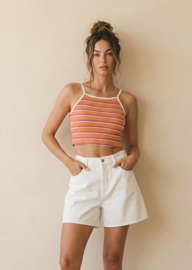 Sara Striped Ribbed Crop Cami Top - Westly