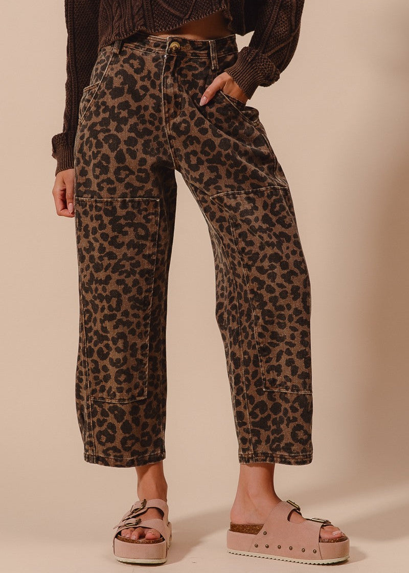 Savanna Walk Leopard Barrel Pants - Mocha Leopard