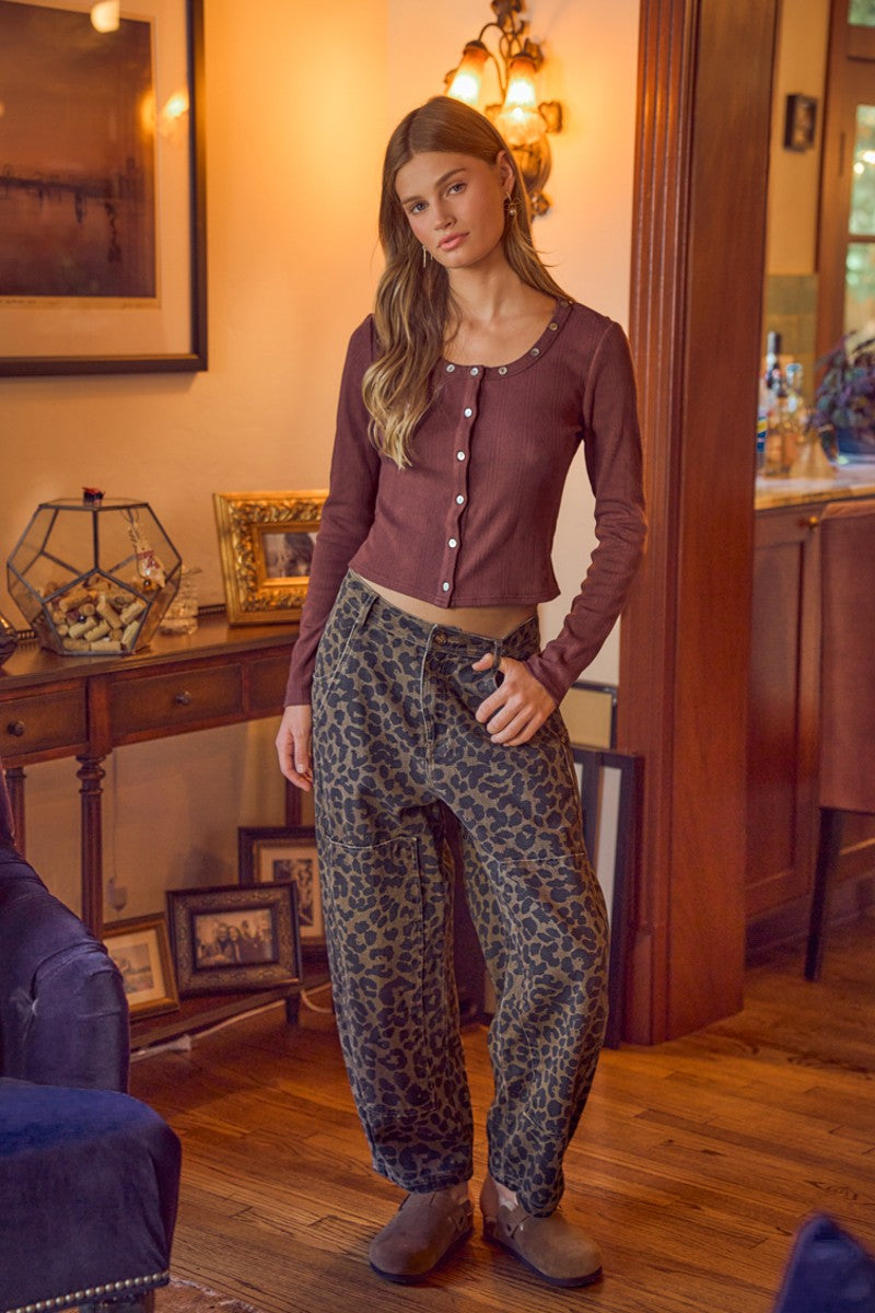 Savanna Walk Leopard Barrel Pants - Mocha Leopard