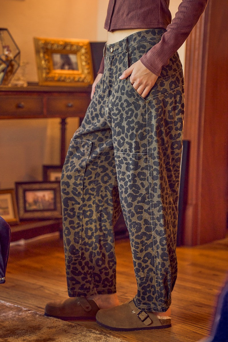 Savanna Walk Leopard Barrel Pants - Mocha Leopard
