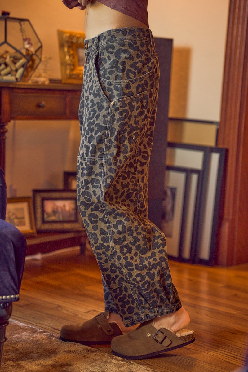Savanna Walk Leopard Barrel Pants - Mocha Leopard