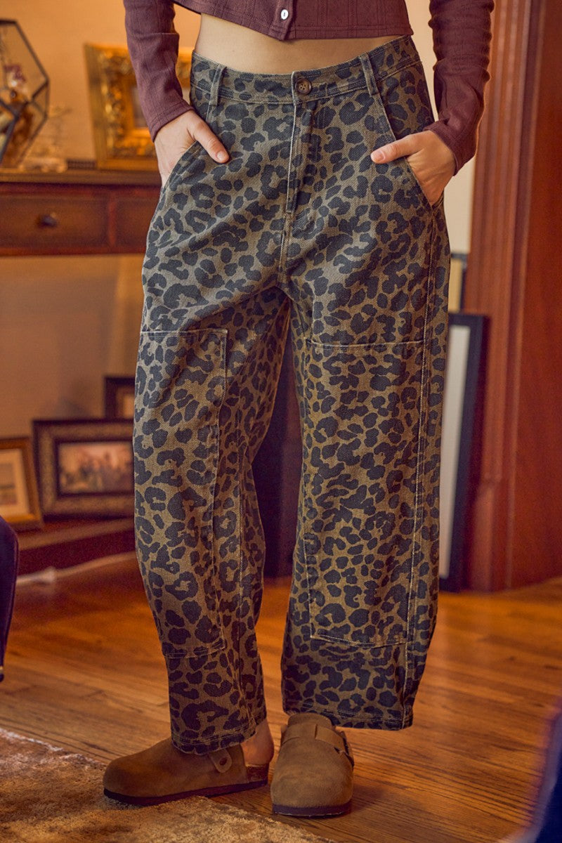 Savanna Walk Leopard Barrel Pants - Mocha Leopard