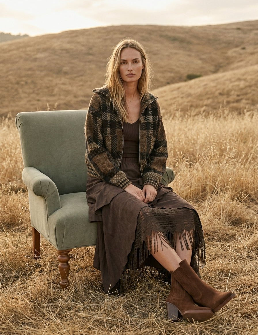 Sawyer Plaid Fuzzy Sweater Cropped Jacket - Westly