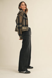 Sawyer Plaid Fuzzy Sweater Cropped Jacket - Westly