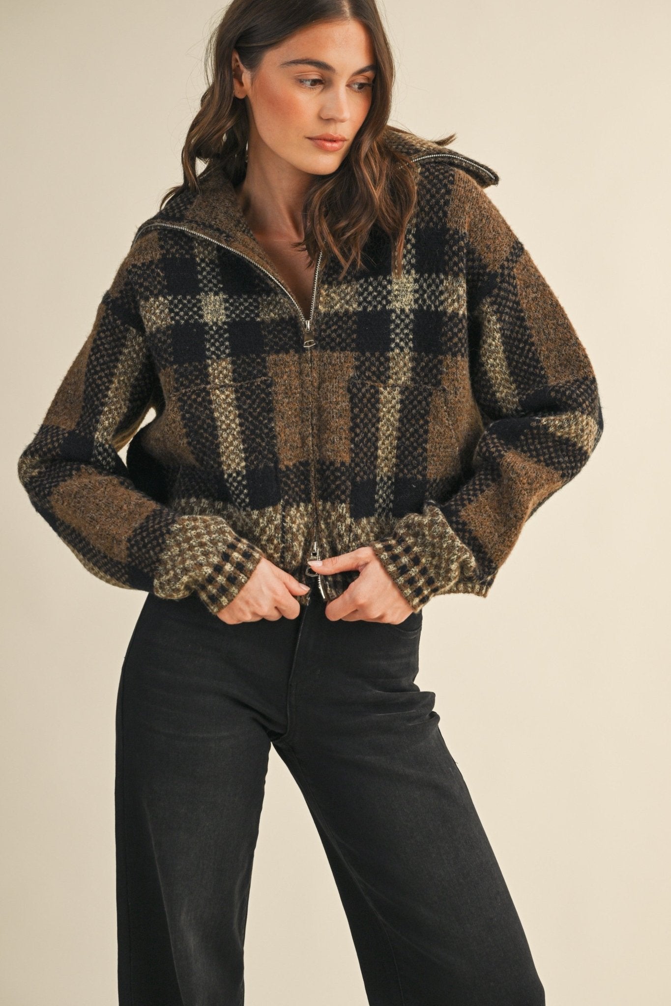 Sawyer Plaid Fuzzy Sweater Cropped Jacket - Westly
