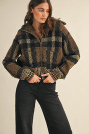 Sawyer Plaid Fuzzy Sweater Cropped Jacket - Westly