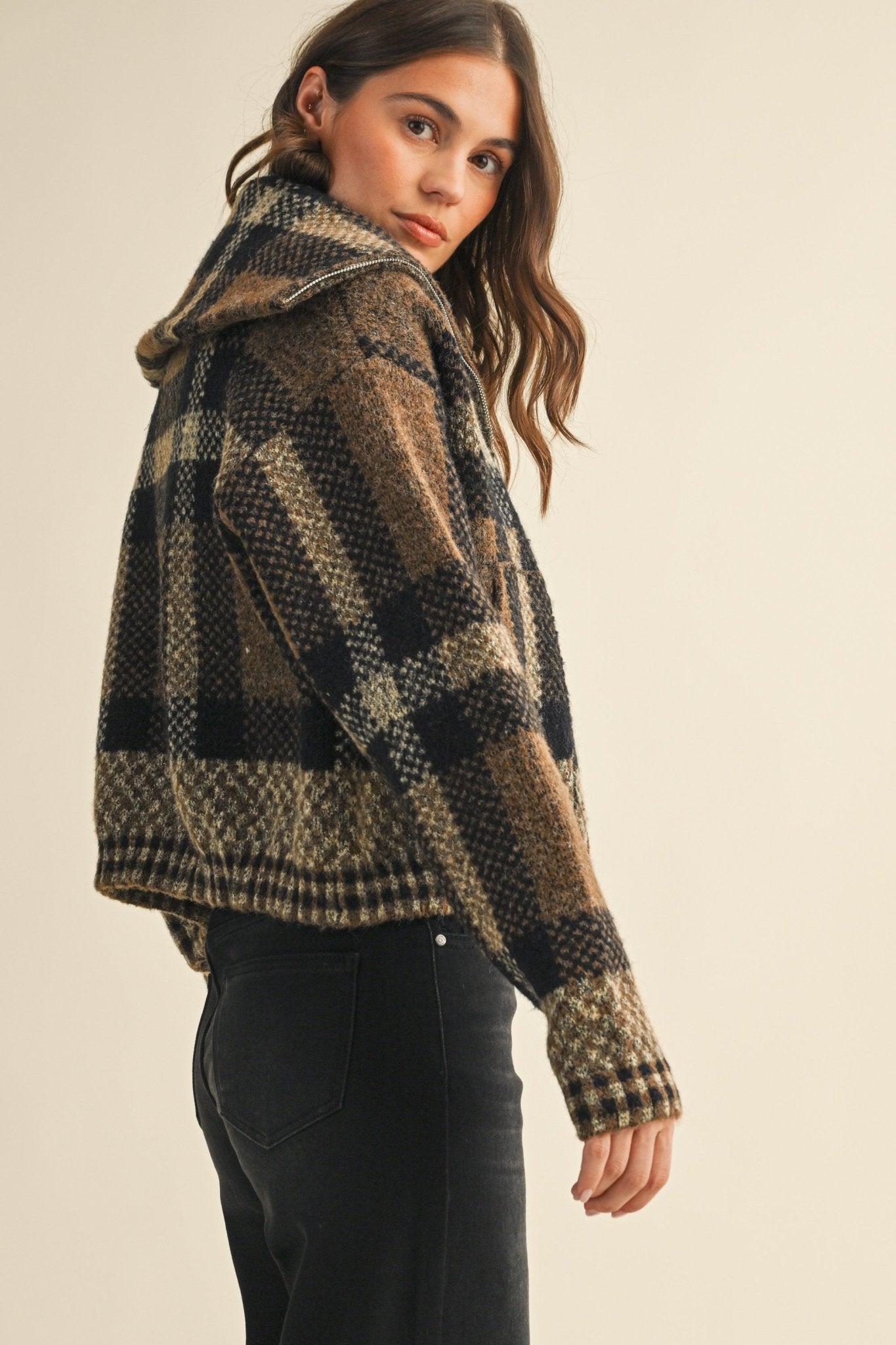 Sawyer Plaid Fuzzy Sweater Cropped Jacket - Westly