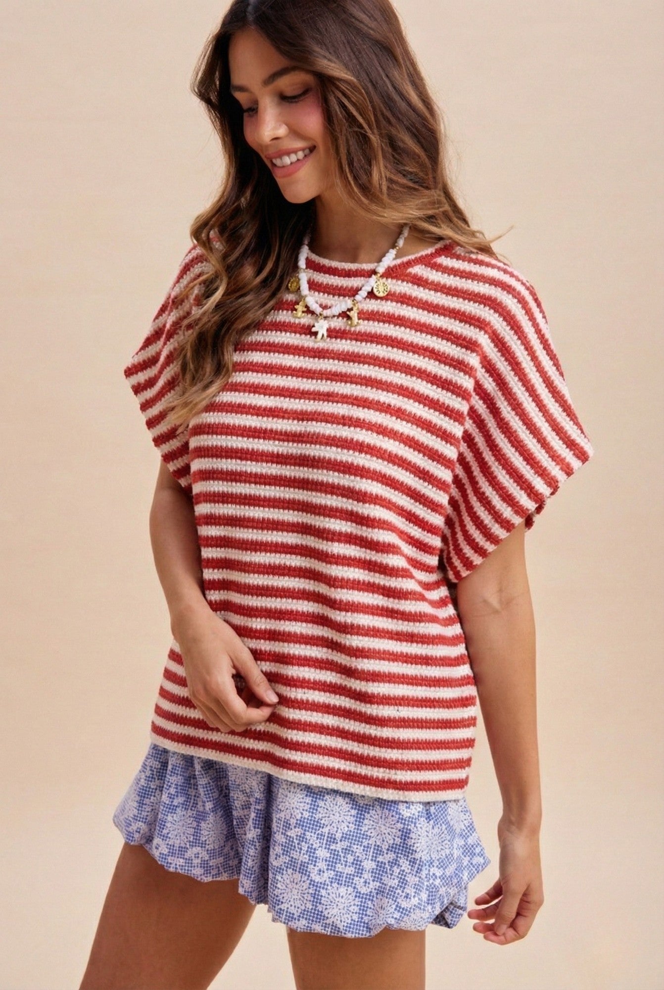 Saylor Striped Waffle Knit Oversized Top - Westly