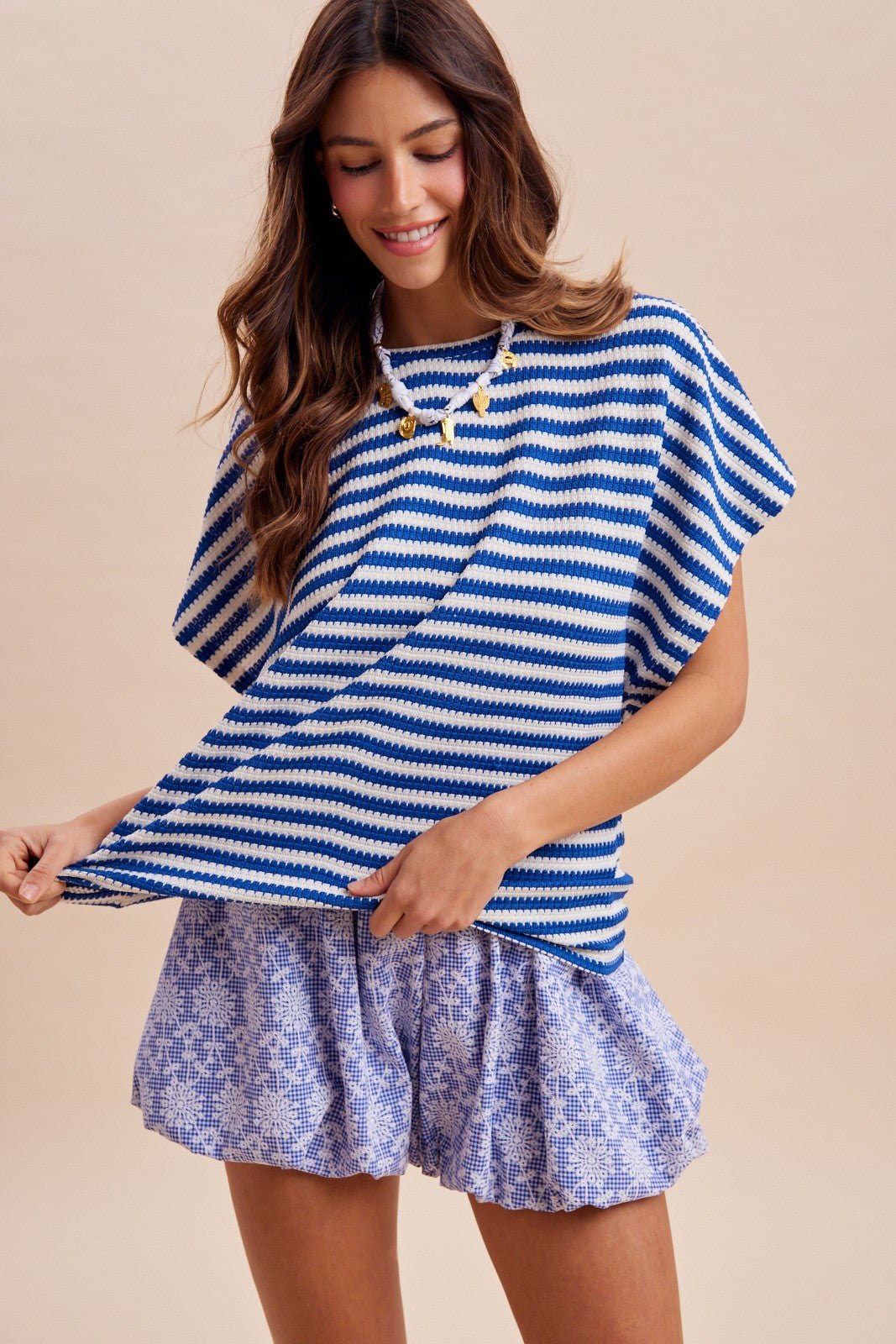 Saylor Striped Waffle Knit Oversized Top - Westly