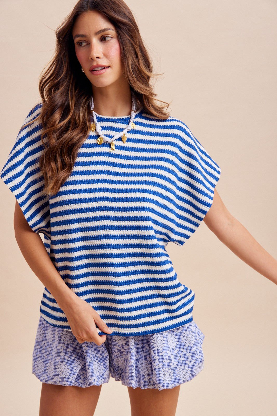 Saylor Striped Waffle Knit Oversized Top - Westly