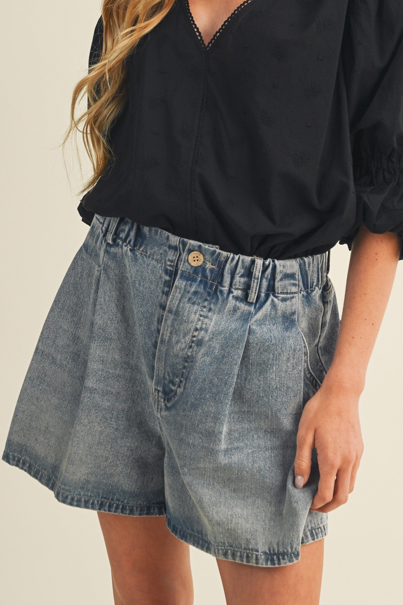 Scarlett Wide - leg Pleated Vintage Denim Shorts - Westly