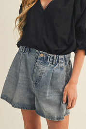 Scarlett Wide - leg Pleated Vintage Denim Shorts - Westly