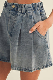 Scarlett Wide - leg Pleated Vintage Denim Shorts - Westly