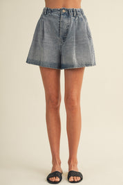 Scarlett Wide - leg Pleated Vintage Denim Shorts - Westly
