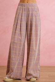 Schoolhouse Rock Pleated Plaid Wide Leg Pants in Dusty Lavender Rust, photo 1