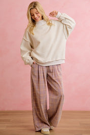 Schoolhouse Rock Pleated Plaid Wide Leg Pants in Dusty Lavender Rust, photo 2