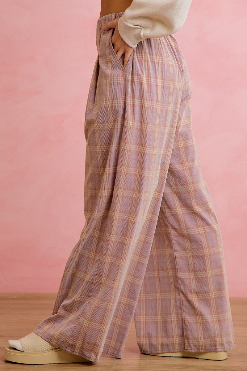 Schoolhouse Rock Pleated Plaid Wide Leg Pants in Dusty Lavender Rust, photo 3
