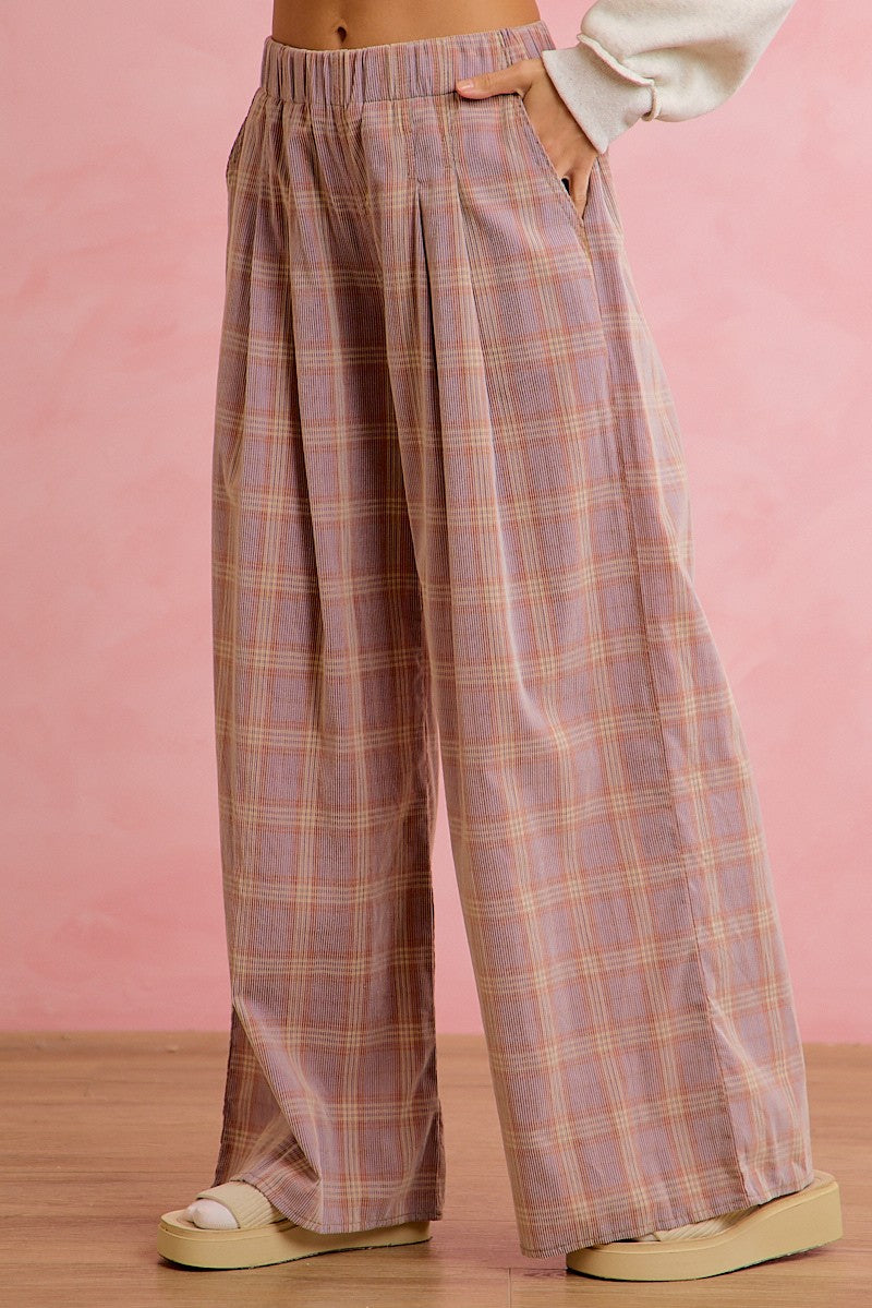 Schoolhouse Rock Pleated Plaid Wide Leg Pants in Dusty Lavender Rust, photo 5