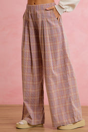 Schoolhouse Rock Pleated Plaid Wide Leg Pants in Dusty Lavender Rust, photo 5