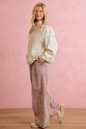 Schoolhouse Rock Pleated Plaid Wide Leg Pants in Dusty Lavender Rust, photo 6