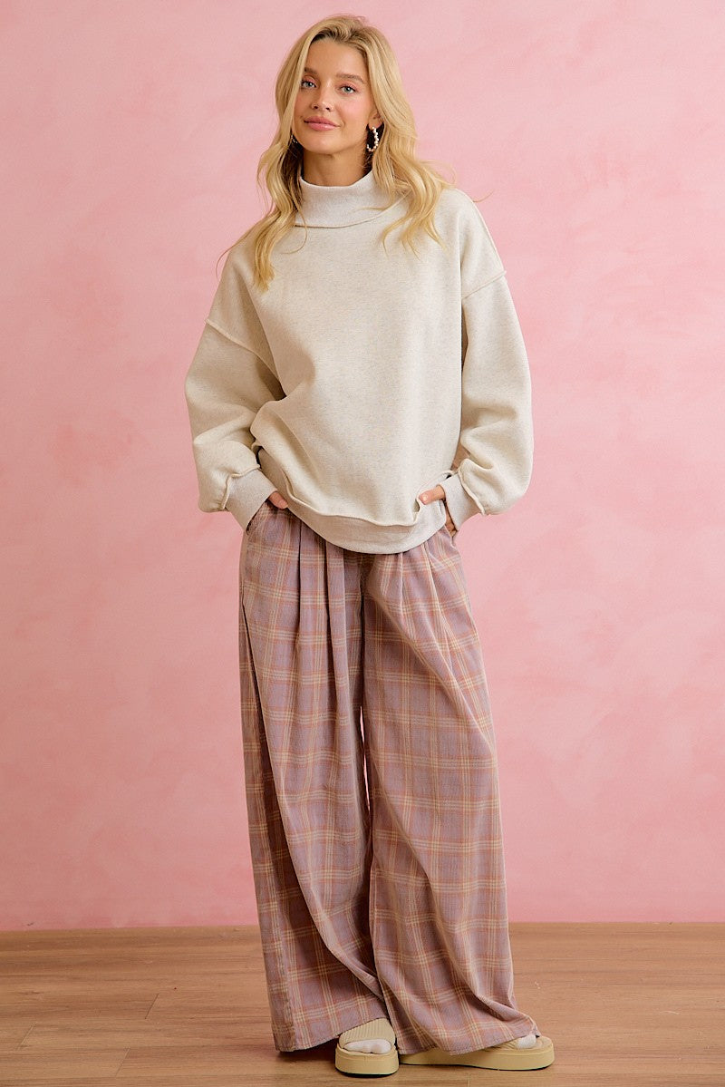 Schoolhouse Rock Pleated Plaid Wide Leg Pants in Dusty Lavender Rust, photo 10