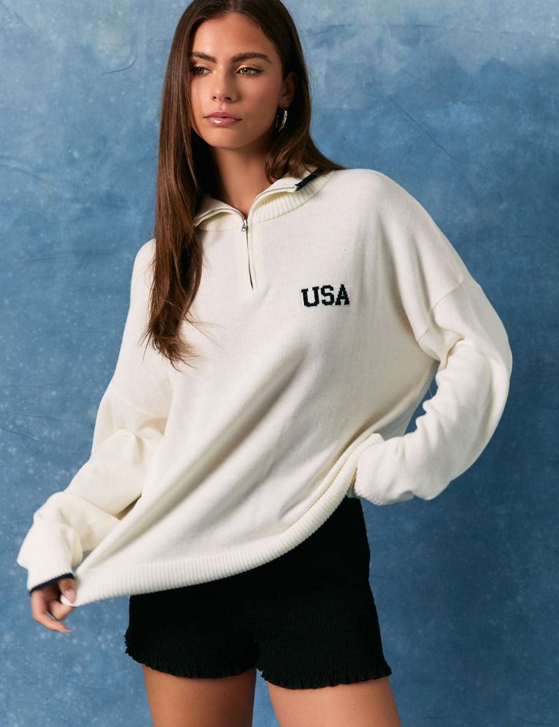 Seabrook USA Half Zip Sweater in White - product photo 1