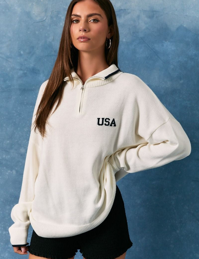 Seabrook USA Half Zip Sweater in White - product photo 2