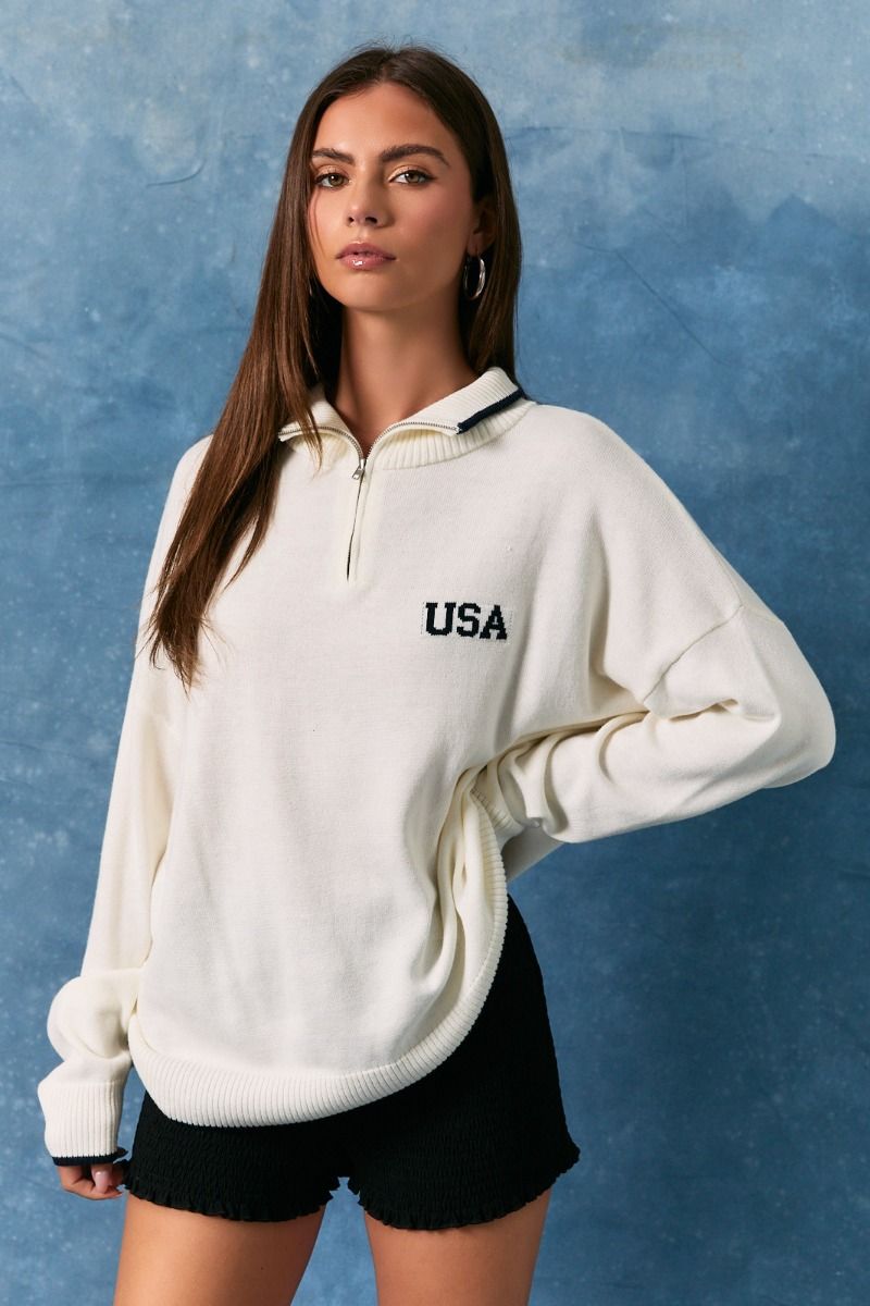 Seabrook USA Half Zip Sweater in White - product photo 2
