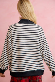 Season Greetings Stripe Appliqué Pullover - Ivory Black