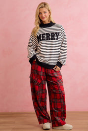 Season Greetings Stripe Appliqué Pullover - Ivory Black