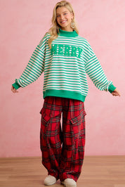 Season Greetings Stripe Appliqué Pullover - Ivory Green