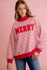 Season Greetings Stripe Appliqué Pullover - Ivory Red