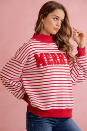 Season Greetings Stripe Appliqué Pullover - Ivory Red