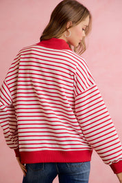 Season Greetings Stripe Appliqué Pullover - Ivory Red