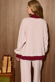 Season of Rest Merry Mock Neck Sweatshirt in Dusty Pink Stripe — product photo 02