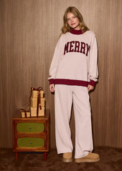 Season of Rest Merry Mock Neck Sweatshirt in Dusty Pink Stripe — product photo 03