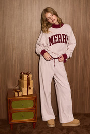Season of Rest Striped Knit Lounge Pants in Dusty Pink Stripe — product photo 04