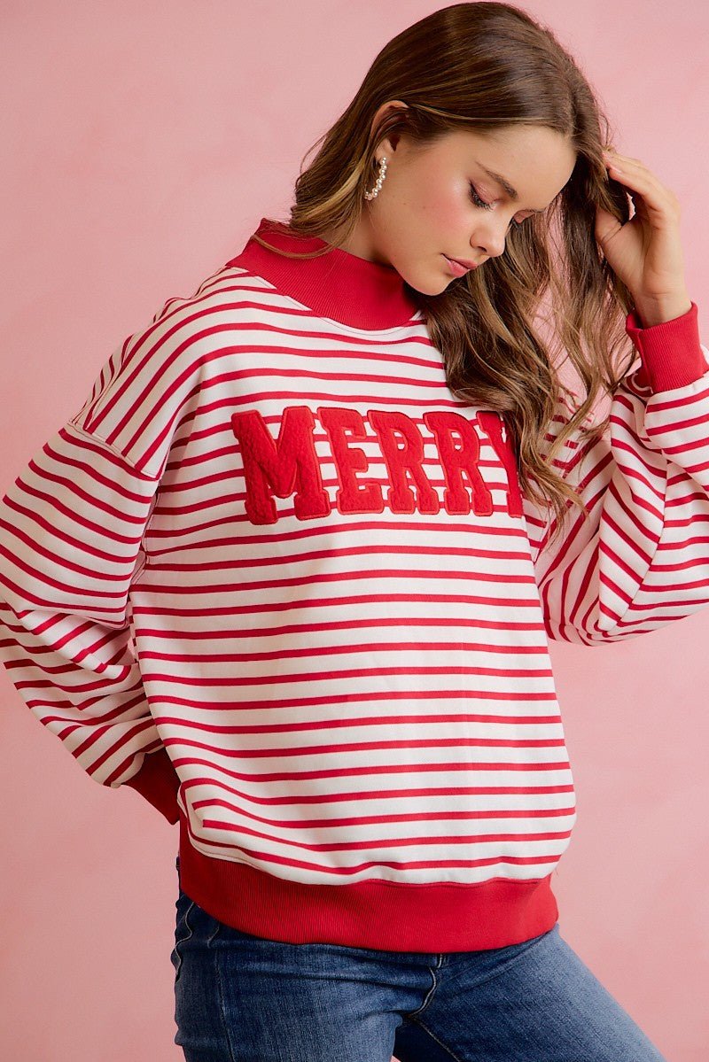 Seasons Greetings Stripe Appliqué Pullover - Westly