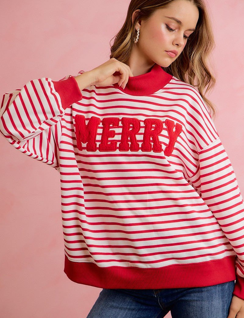 Seasons Greetings Stripe Appliqué Pullover - Westly