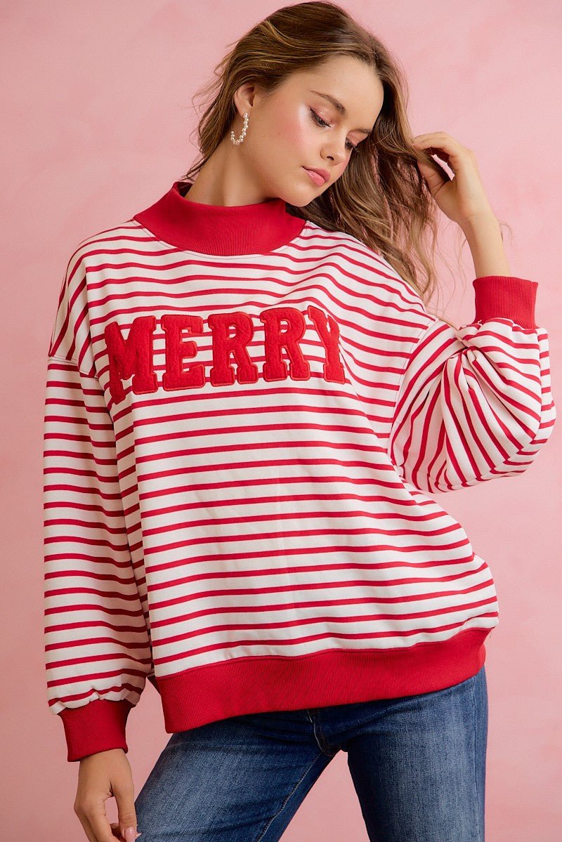 Seasons Greetings Stripe Appliqué Pullover - Westly